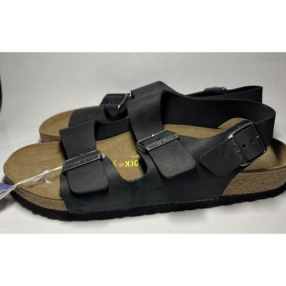 VINTAGE ORIGINAL FOOTBED Birkenstock Milano BLACK OILED LEATHER Sandals SZ 42 - Picture 5 of 16